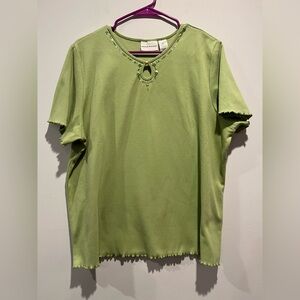 Alfred Dunner Light Green Embellished Short Sleeve Top
